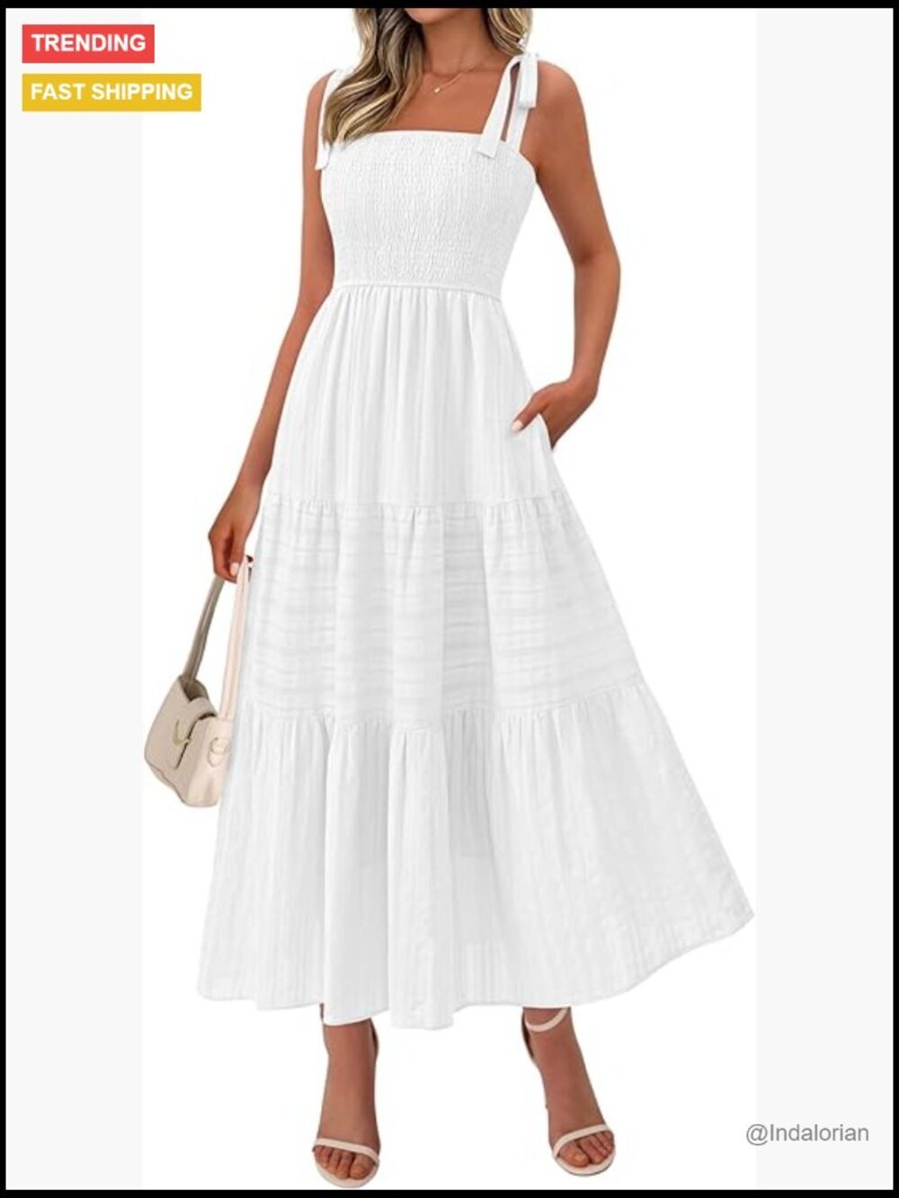 Boho Spaghetti Strap Smocked Maxi Dress with Pockets